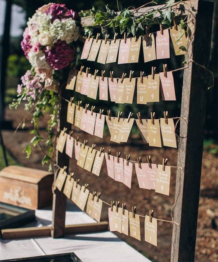 hanging cards, seating plan, guests, ideas
